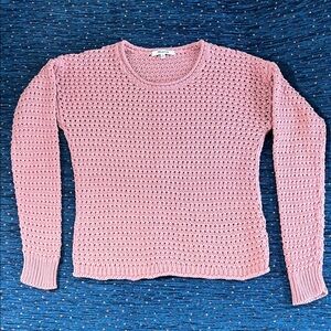 Madewell XS Austen pullover dusty pink open knit cotton blend sweater **flawed**
